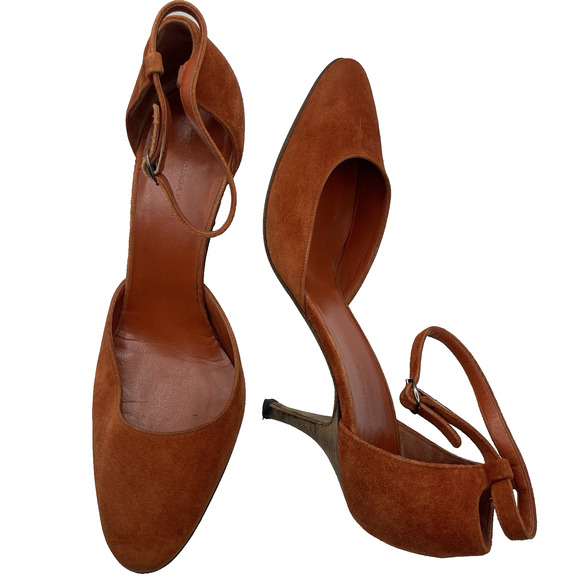 Balenciaga Size 6.5 Suede Leather Strappy High Heels Burnt Orange Almond Toe - Picture 1 of 10